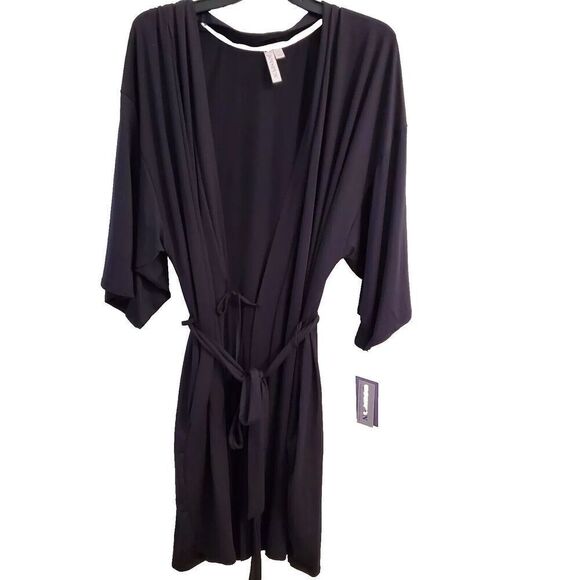 Joyspun Women's Black Soft Knit Robe With Pockets, Size (2X-3X) - Picture 1 of 10